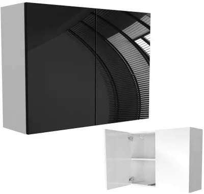 Produktbild von Hängende Badezimmerkommode 80 Weiß + Schwarz Hochglanz 80x60 (2x40)