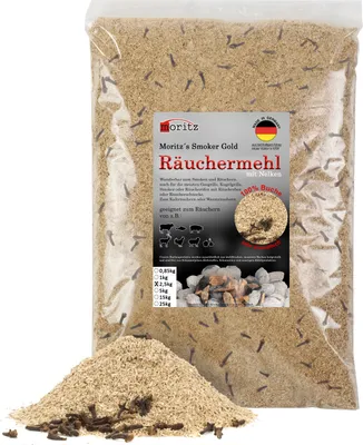 Produktbild von Moritz 2,5kg Räuchermehl Buche mit Nelke fein 0,5 -1 mm Räuchern I Kalträuchern von Fisch Fleisch Wurst Käse Gemüse auch für BBQ I Grill - Räucherspäne