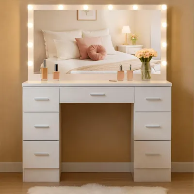 Produktbild von CLP Schminktisch Ginny Spiegel 110x55 cm LED 3 Licht-Modi dimmbar Schubladen weiß