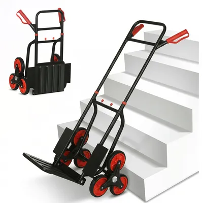 Produktbild von Klappbarer Treppenwagen, Tragkraft 120 kg, 6 R?der, Stahl-Transportwagen mit Teleskopseilen, 44 x 67 x 106,5 cm, rot