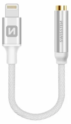 Produktbild von Lightning / 3.5mm Klinkenbuchse Adapter, geflochtenes Nylon, Swissten – Silber
