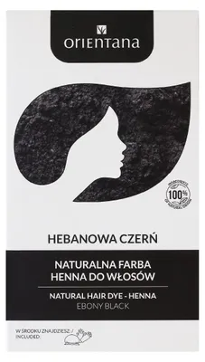 Obrázok produktu pre Orientana - Organická farba na vlasy Henna Ebony Black Powder na dlhé vlasy Permanentná čierna rastlinná farba na vlasy 100% vegánska prírodná organická - 100g