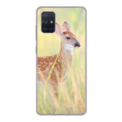 Produktbild von MuchoWow® Handyhülle Schutzhülle Hülle für Samsung Galaxy A71 Hirsche - Gras - Grün Silikon Softcase Handy Hülle - Kartenbesitzer