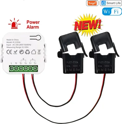 Obrázok produktu pre Inteligentný elektromer s Tuya WLAN, inteligentný obojsmerný monitor výroby a spotreby elektrickej energie s 2 x 80 A CT transformátormi prúdu, podporuje monitorovanie v reálnom čase, funkciu varovania, ovládanie cez aplikáciu mobilného telefónu