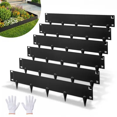 Obrázek produktu pro Pozinkované ocelové zahradní obrubníky, balení po 6 kusech, rozměry 1016 x 207 mm, kovové obrubníky pro zahradní úpravy včetně rukavic, snadná instalace, odolné kovové zahradní obrubníky pro květinové záhony a zahradní cestičky
