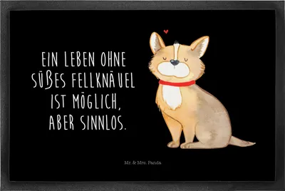 Produktbild von Mr. & Mrs. Panda Fussmatte Hund Glück 50 x 75 cm - Schwarz - Geschenk, Herz, Corgie, Schmutzfangmatte, Spruch, teppichmatte, Schmutzmatte, Bester Freund, fußmatte