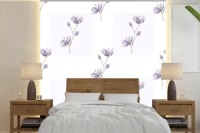 Produktbild von MuchoWow® Fototapete für Wohnzimmer oder Schlafzimmer Wandtapete Vinyl Motivtapete Blumen - Lila - Muster - 300x300 cm - Wanddekoration