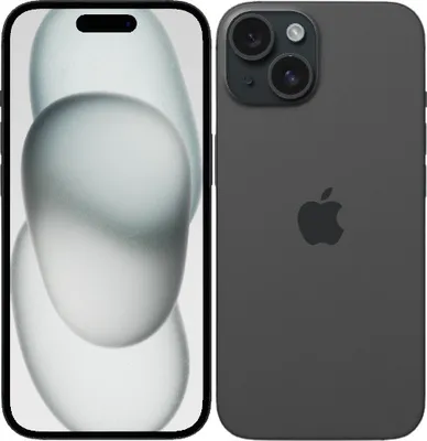 A front and back view of an iPhone 15.