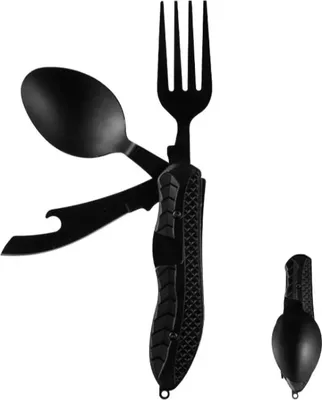 Produktbild von 4-in-1 Campingbesteck aus Edelstahl – Löffel, Gabel, Messer & Flaschenöffner in Einem, Faltbar, trennbar & robust