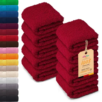 Produktbild von 10er Pack EllaTex Seiftücher 30x30 cm 100% Baumwolle, 500 g/m² Handtücher Set weich saugstark Serie Paris, in Farbe: Weinrot