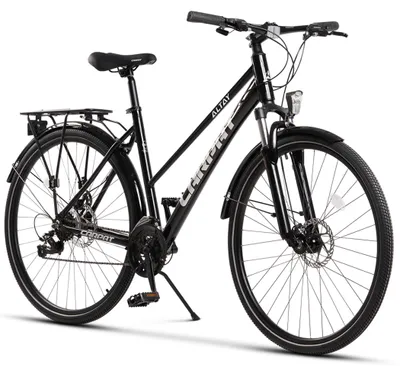 Image de Vélo de randonnée 28 pouces pour femmes et hommes, dérailleur Shimano Tourney à 21 vitesses, cadre en aluminium, freins à disque mécaniques, idéal pour les trajets urbains et le cyclisme sur route, noir