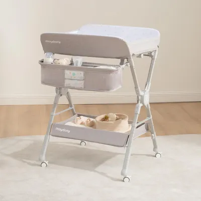 Image de Table à langer pliante et réglable, montée sur roulettes
