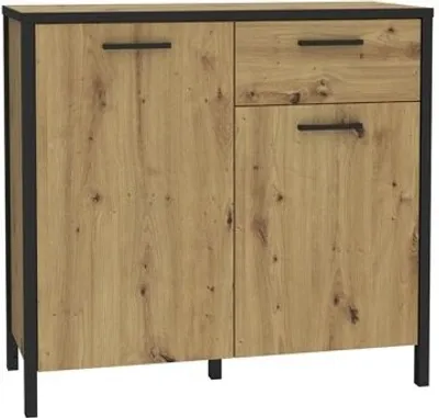 Produktbild von Furniture24 Kommode KIRIKUS KUSK223 Wohnzimmerschrank mit 2 Türen 1 Schublade Artisan Eiche/Schwarz