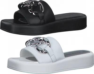Produktbild von MARCO TOZZI Damen Leder Clogs Pantoletten Kette Plateau 2-27280-28 , Größe:37 EU, Farbe:Schwarz