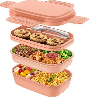 Produktbild von Welikera Lunchbox, 1900ML Lunchbox für Erwachsene,Brotdose Kinder mit Fächern, Auslaufsicher Bento Box Jausenbox für Picknick Arbeit Reisen, Rosa