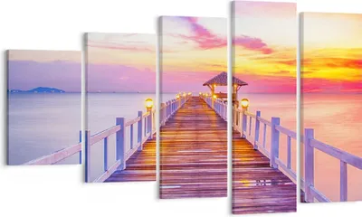 Produktbild von Bild auf Leinwand - Leinwandbild - Sonnenuntergang Wasser Brücke Horizont - 100x60cm - Wand Bild - Wanddeko - Leinwanddruck - Bilder - Kunstdruck - Leinwand bilder - Wandkunst - EG100x60-2515
