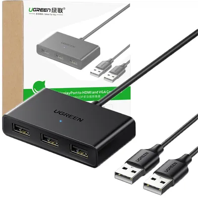 Zdjęcie produktu dla Ugreen Przełącznik Adapter Switch Box Usb 2 Wejścia - 3 Wyjścia Czarny (Cm409)