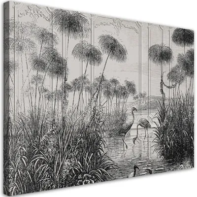 Produktbild von Leinwandbild Vögel in einem Teich grau 120x80 Feeby Schwarz-Weiß bild für die wand bereit zum aufhängen