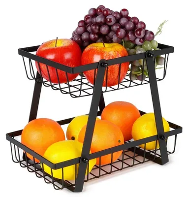Obrázek produktu pro Dvoupatrový koš na ovoce v černém průmyslovém kovu