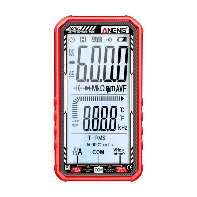 Produktbild von ANENG 620C Multimetr cyfrowy 6000 zliczeń Tester tranzystorów True RMS Automatyczny miernik pojemności elektrycznej Amperomierz AC/DC Woltomierz, czerwony