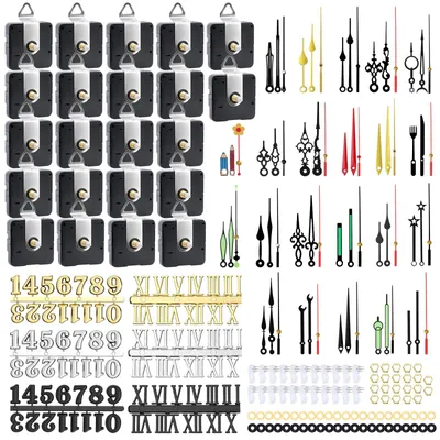 Wanduhrenmechanismus-Set, 22 Stück, mit Zeigern und Ziffern, Quarz