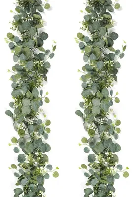 Imagen del producto de Omgoods - Juego de 2 guirnaldas de eucalipto con flores blancas