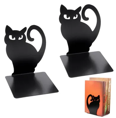 Buchstützen Katzen-Design, 2 Stück, Metall, Antirutsch-Pads