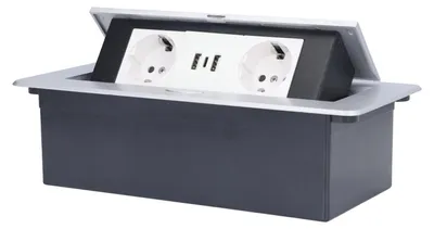 Obrázek produktu pro 16A podlahová zásuvka - Dvojité USB - Vestavěná a výsuvná - Nerezová ocel - Vhodná pro kancelář a byt - 250V