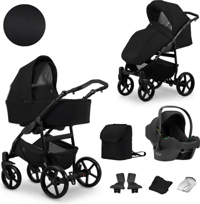 Produktbild von Kinderwagen MATA Sportwagen Babywagen Babyschale Komplettset Kinder Wagen Autositz Set 3 in 1 (MO 10, Rahmenfarbe: schwarz)