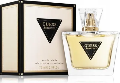 A perfume bottle and its packaging are displayed against a white background.