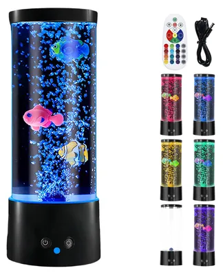 Lavalamp mit Fisch, Fernbedienung, 16 Farben, 4 Modi, USB, LED
