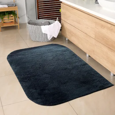 Produktbild von Badezimmer Teppich mit abgerundeten Ecken | waschbar | schwarz Größe - 80x120 cm