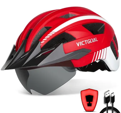 Produktbild von VICTGOAL Fahrradhelm Herren Damen mit Visier, USB Rücklicht, Magnetbrille