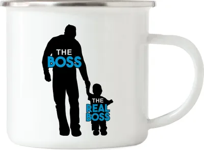 Produktbild von Der Chef Der Echte Chef Emaille Tasse Vatertagsgeschenk Lustig Boss Ist Kind Süßes Motiv für Papa