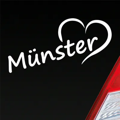 Produktbild von Auto Aufkleber Münster Herz Heart Stadt City Liebe Love 18,5x8 cm Weiss Glanz Sticker Heckscheibenaufkleber
