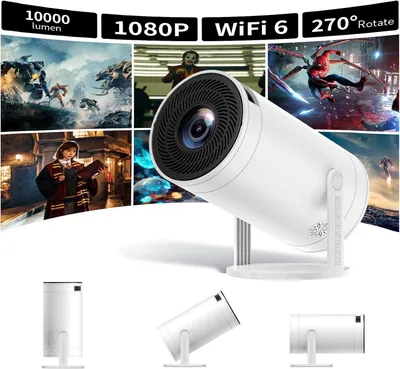Immagine prodotto di Proiettore Beamer, mini-proiettore con Wi-Fi e Bluetooth, 4K, supporto regolabile a 270°, per uso esterno, proiettore portatile per film, ideale per creare un'esperienza cinematografica, risoluzione nativa 1080p Full HD