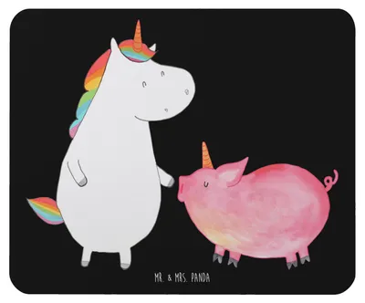 Produktbild von Mr. & Mrs. Panda Mauspad Einhorn Schwein - Schwarz - Geschenk, Unicorn, laptop, Schweinchen, Mousepad, Mouse Pad, Freundin, computer, Einhörner
