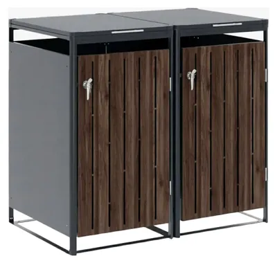 Produktbild von Mülltonnenbox für 2 Tonnen, 240 l, anthrazit mit Holzdekor, aus pulverbeschichtetem verzinktem Stahl, Maße: 132 x 119 x 82 cm