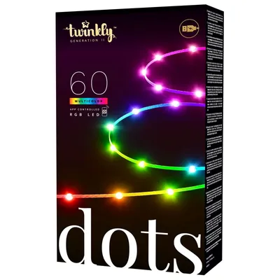 Obrázek produktu pro TWINKLY TWD060STP-B Dekorativní osvětlení venkovní, bodový pásek, 60 RGB LED světel, délka řetězu 3 m, Bluetooth, WiFi, voděodolnost IP44