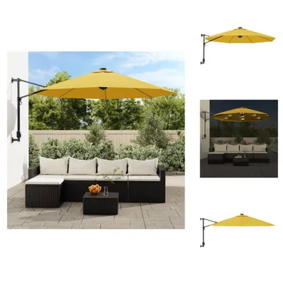 Produktbild von vidaXL Wand-Sonnenschirm mit LEDs Gelb 290 cm - Sonnenschirme & Sonnenschutze