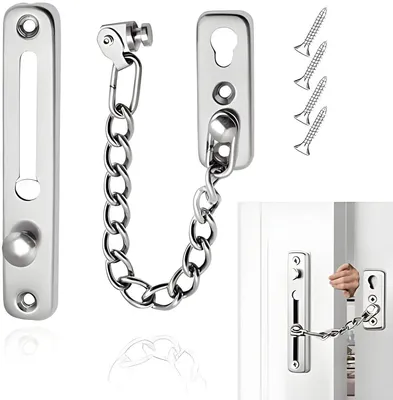 Produktbild von PolkaHome® Sicherheitskette Türkette Türsicherungskette, Kettenschloss, Türsicherung, Front, Kratzschutz mit Schrauben, für alle