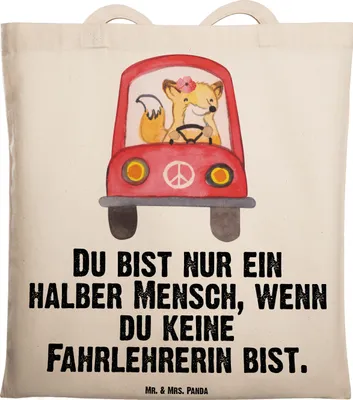 Produktbild von Mr. & Mrs. Panda Tote Bag Fahrlehrerin Herz - Transparent - Geschenk, Lustig, Fahrschule, Witzig, Spruch, Laptoptasche, Tragetasche, Tasche, festivaltasche, Schultasche