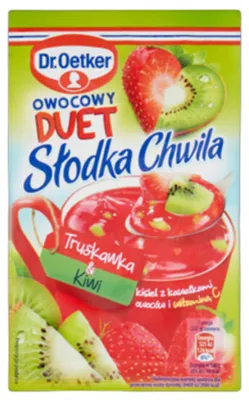 Productafbeelding van Dr. Oetker Słodka Chwila Fruitduet Aardbei & Kiwi, vruchtenbrij met stukjes fruit, 32 gram