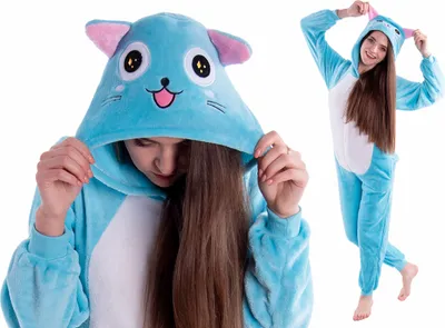 Produktbild von Kigurumi Onesie Blauer Katzenpyjama, Größe L
