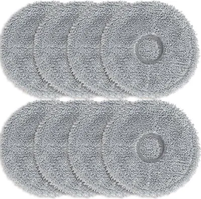 A top-down view of two rows of round, gray cleaning pads, likely for a robot vacuum cleaner.