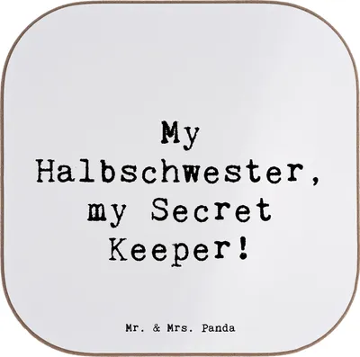 Produktbild von Mr. & Mrs. Panda Untersetzer für Gläser Spruch Halbschwester Geheimnishüter - Weiß - Geschenk, Geschwisterbeziehung, Abenteuer, handgemacht, Freude, Coaster, Vertraute