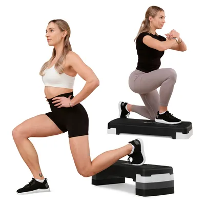 Obrázok produktu pre Hop-Sport Stepping Board Step HS-PP033AS Black/White na domáce použitie - výškovo nastaviteľný aeróbny stepper s 3 stupňami, nosnosť do 350 kg