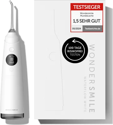 Produktbild von Wondersmile Munddusche Waterflow - SmoothFlow-Technologie für optimale Zahn- & Zahnfleischpflege (All White)  - 100 Tage risikofrei testen