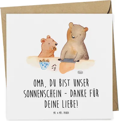 Produktbild von Mr. & Mrs. Panda Glückwunschkarte Oma Sonnenschein - Weiß - Geschenk, Aufmerksamkeit, anlasskarte, faltkarte, Geschenke, Grußkarte, Wertschätzung, Danke, Klappkarte