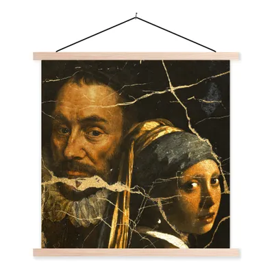 Produktbild von MuchoWow® Textilposter Kunst - Collage - Alte Meister 120x120 cm mit holzfarbenen Rahmen - Textil-Poster